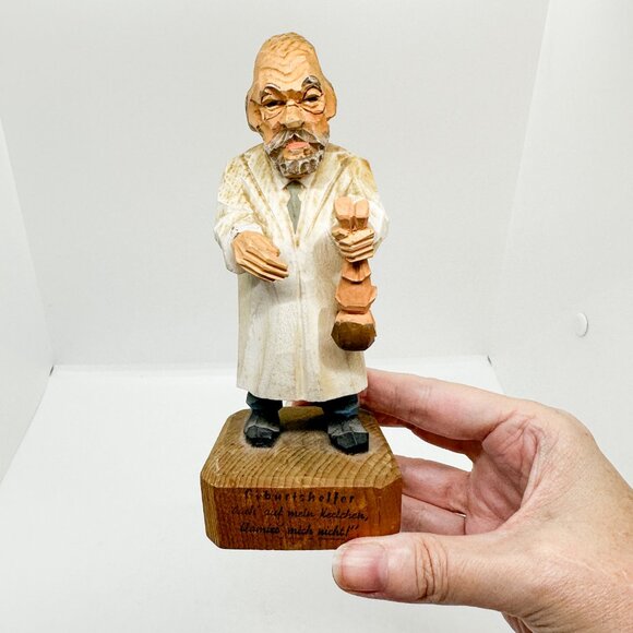 SOLD Vtg German Carved Wood Doctor Obstetrician Creepy Baby Halloween Oddities - Picture 2 of 11